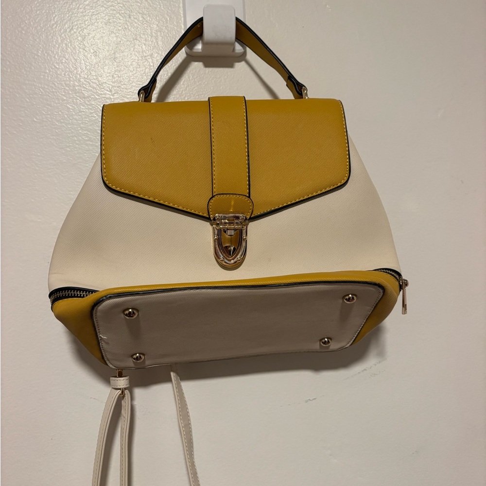 Yellow & Cream Top-Handle Backpack Purse - Picture 2 of 5